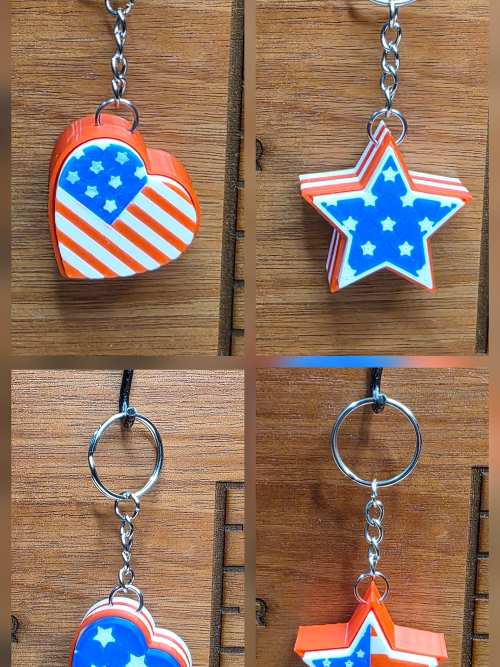 Patriotic Star & Heart Keychain Set - Red White Blue, Fidget Clickers